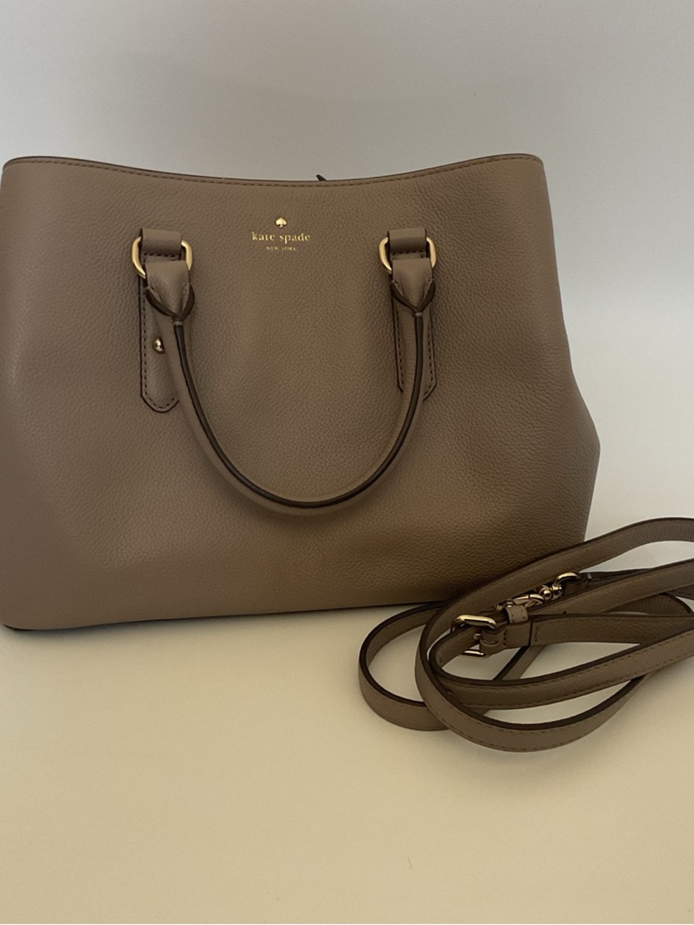 kate spade New York Taupe Leather Satchel with Detachable Strap